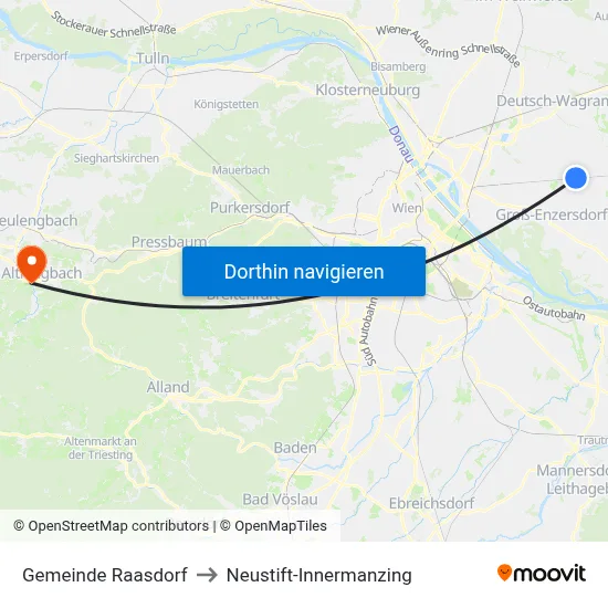 Gemeinde Raasdorf to Neustift-Innermanzing map