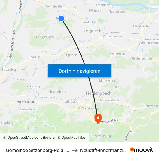 Gemeinde Sitzenberg-Reidling to Neustift-Innermanzing map