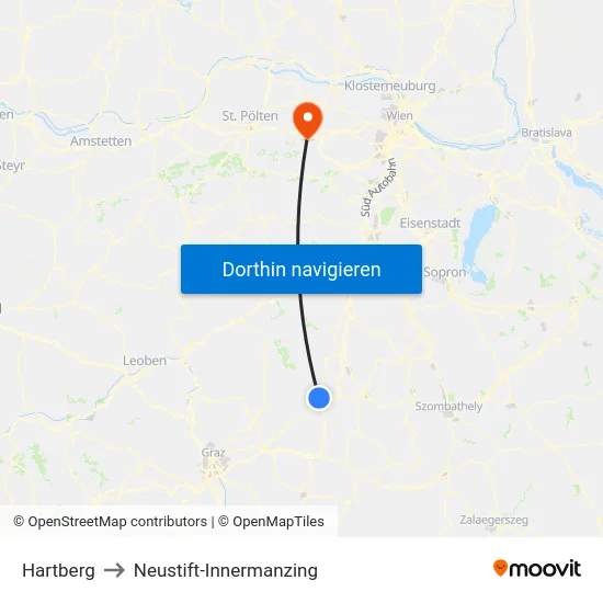 Hartberg to Neustift-Innermanzing map