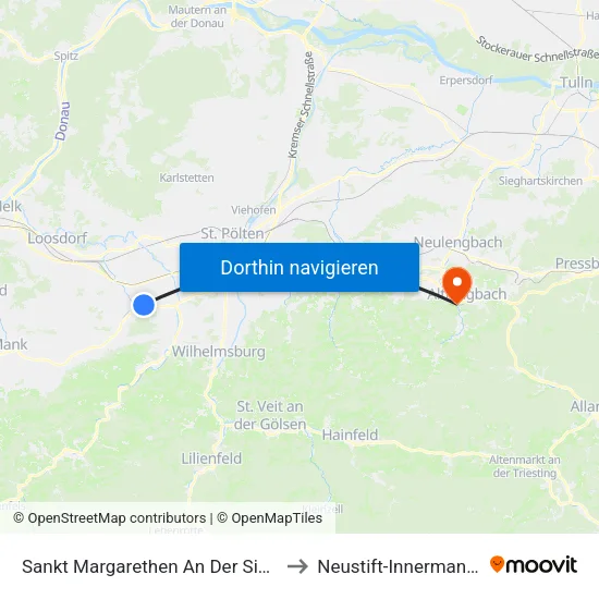 Sankt Margarethen An Der Sierning to Neustift-Innermanzing map