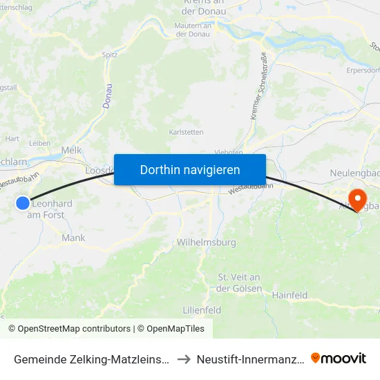 Gemeinde Zelking-Matzleinsdorf to Neustift-Innermanzing map