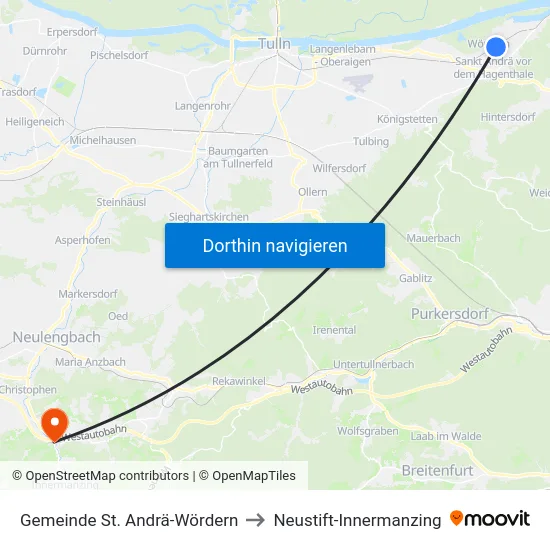 Gemeinde St. Andrä-Wördern to Neustift-Innermanzing map
