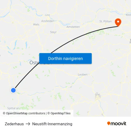 Zederhaus to Neustift-Innermanzing map
