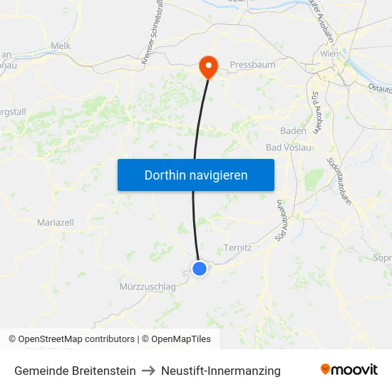 Gemeinde Breitenstein to Neustift-Innermanzing map