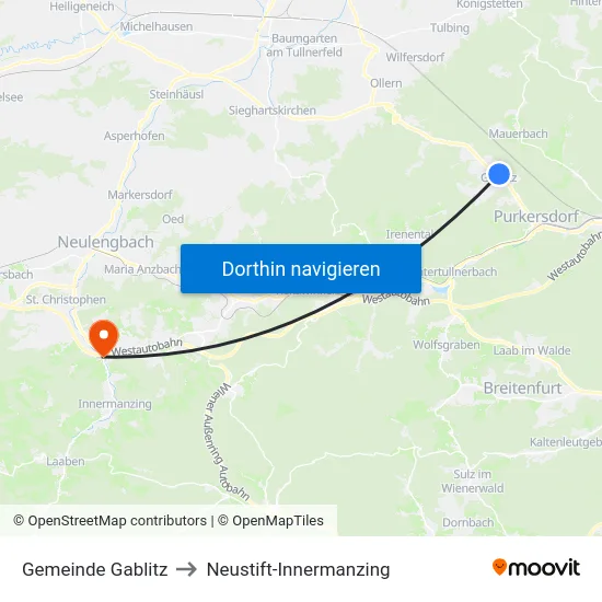 Gemeinde Gablitz to Neustift-Innermanzing map