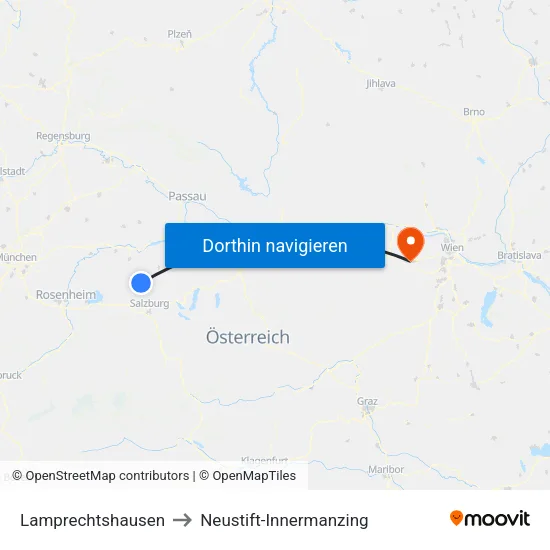 Lamprechtshausen to Neustift-Innermanzing map