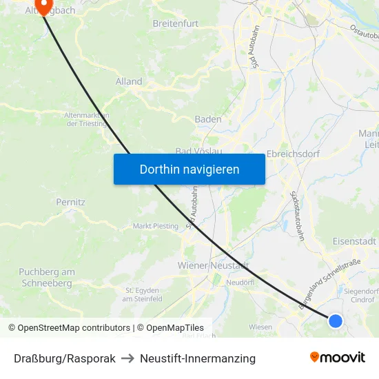Draßburg/Rasporak to Neustift-Innermanzing map