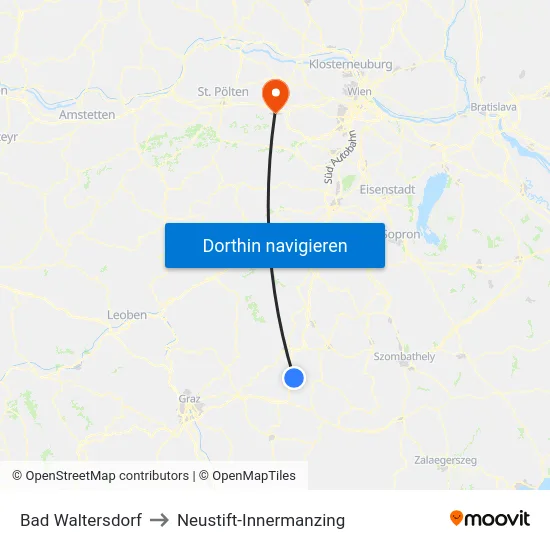 Bad Waltersdorf to Neustift-Innermanzing map