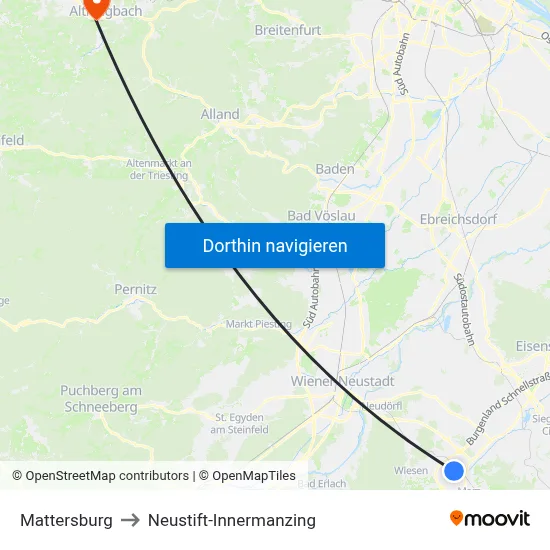 Mattersburg to Neustift-Innermanzing map