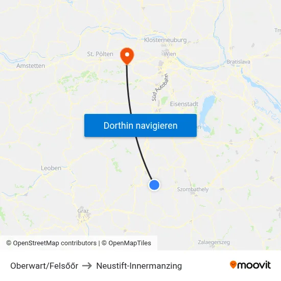 Oberwart/Felsőőr to Neustift-Innermanzing map