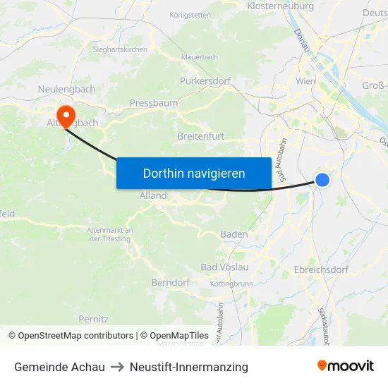 Gemeinde Achau to Neustift-Innermanzing map