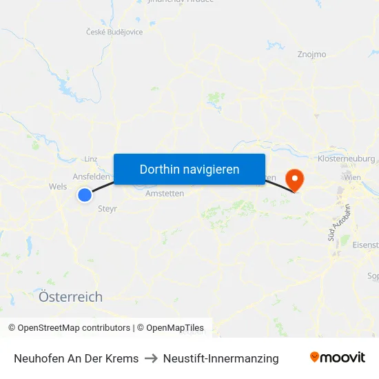 Neuhofen An Der Krems to Neustift-Innermanzing map