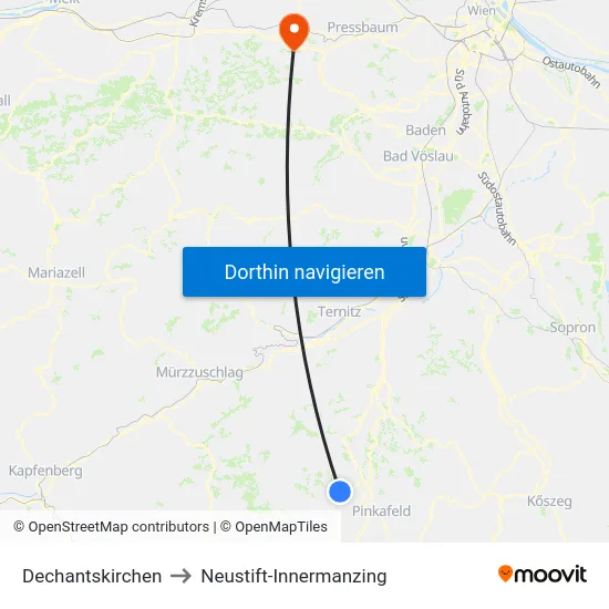 Dechantskirchen to Neustift-Innermanzing map