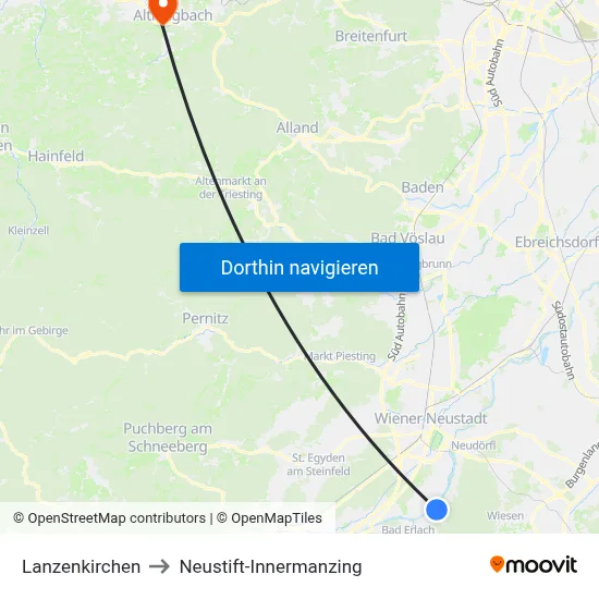 Lanzenkirchen to Neustift-Innermanzing map