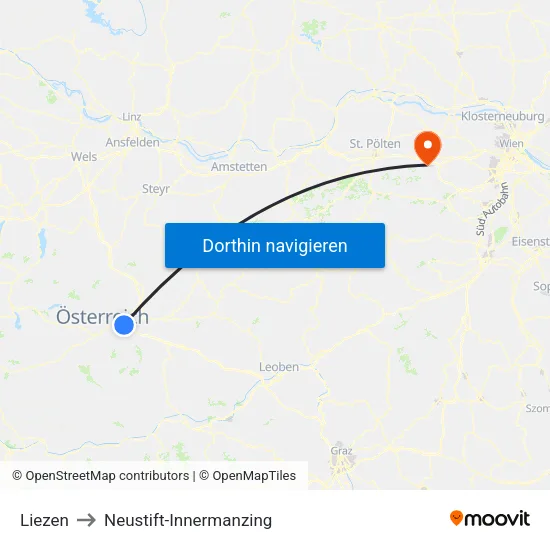 Liezen to Neustift-Innermanzing map