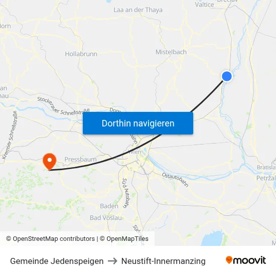 Gemeinde Jedenspeigen to Neustift-Innermanzing map