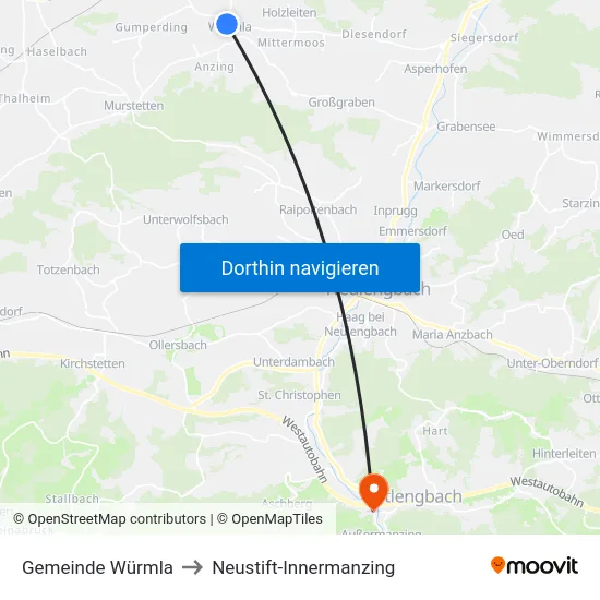 Gemeinde Würmla to Neustift-Innermanzing map