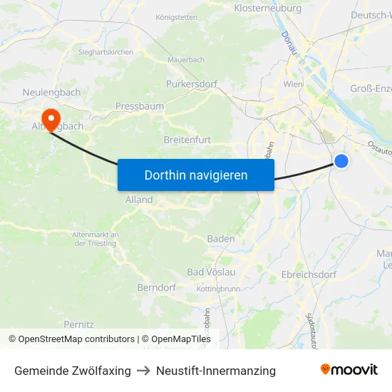 Gemeinde Zwölfaxing to Neustift-Innermanzing map