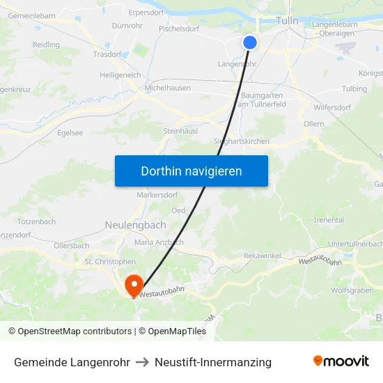 Gemeinde Langenrohr to Neustift-Innermanzing map