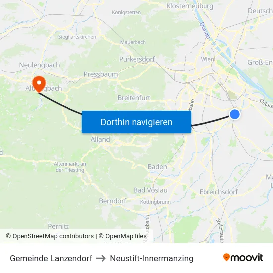 Gemeinde Lanzendorf to Neustift-Innermanzing map