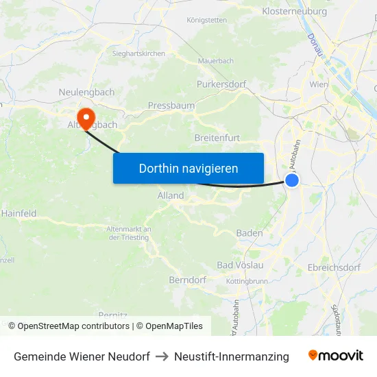 Gemeinde Wiener Neudorf to Neustift-Innermanzing map
