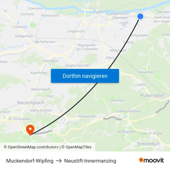 Muckendorf-Wipfing to Neustift-Innermanzing map
