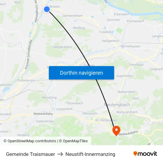 Gemeinde Traismauer to Neustift-Innermanzing map