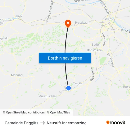 Gemeinde Prigglitz to Neustift-Innermanzing map