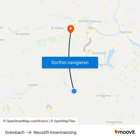 Greinbach to Neustift-Innermanzing map