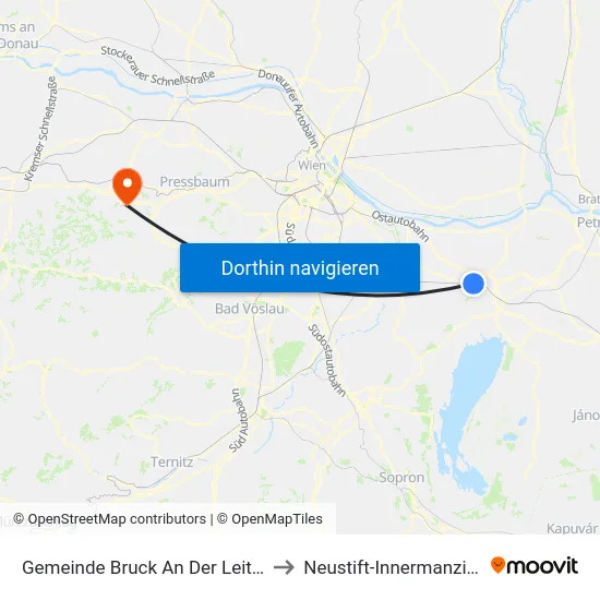 Gemeinde Bruck An Der Leitha to Neustift-Innermanzing map