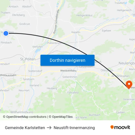 Gemeinde Karlstetten to Neustift-Innermanzing map