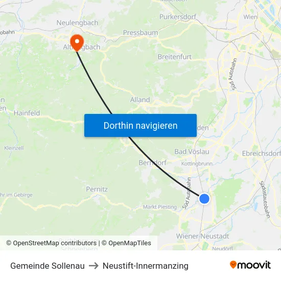 Gemeinde Sollenau to Neustift-Innermanzing map