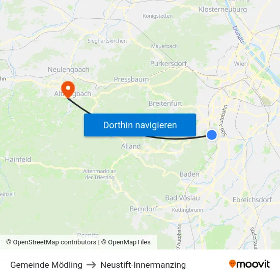 Gemeinde Mödling to Neustift-Innermanzing map