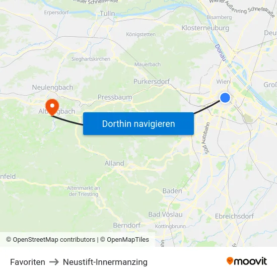 Favoriten to Neustift-Innermanzing map