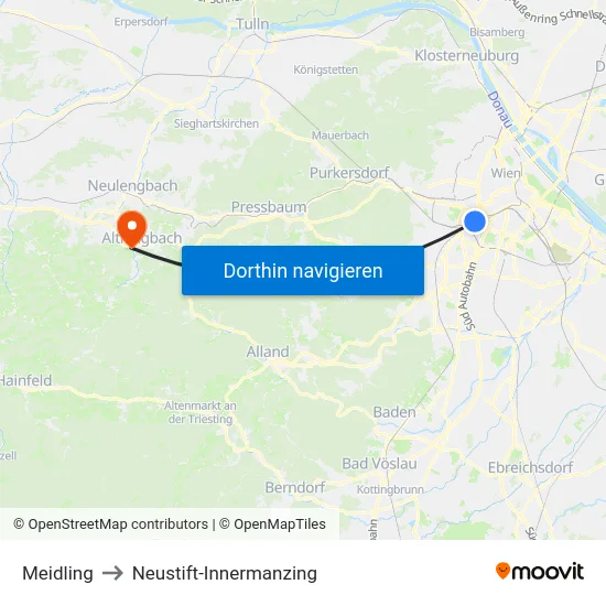 Meidling to Neustift-Innermanzing map