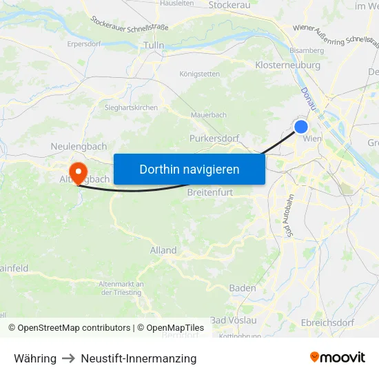 Währing to Neustift-Innermanzing map