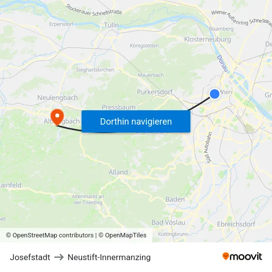 Josefstadt to Neustift-Innermanzing map