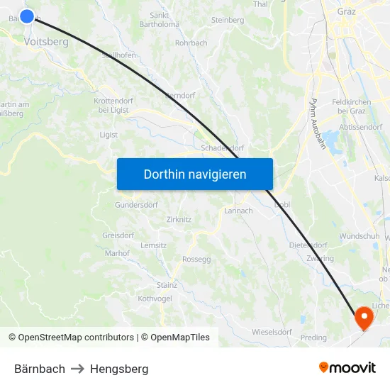 Bärnbach to Hengsberg map