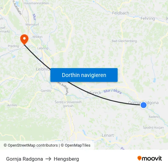 Gornja Radgona to Hengsberg map