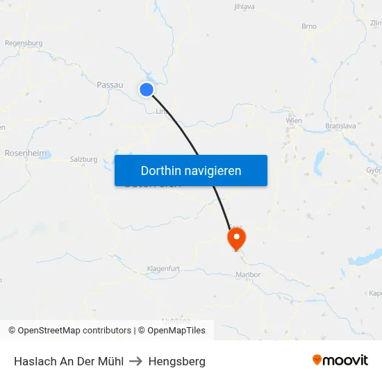 Haslach An Der Mühl to Hengsberg map