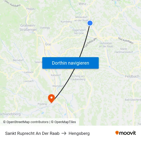 Sankt Ruprecht An Der Raab to Hengsberg map