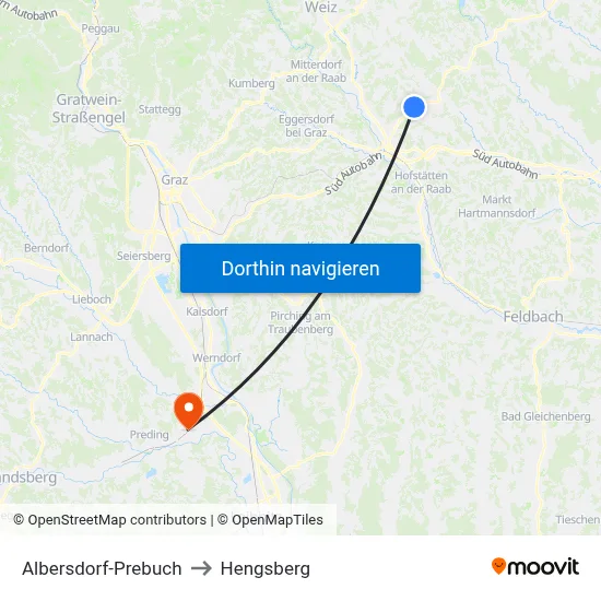 Albersdorf-Prebuch to Hengsberg map