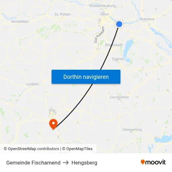 Gemeinde Fischamend to Hengsberg map