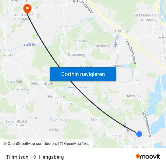 Tillmitsch to Hengsberg map