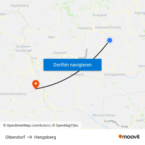 Olbendorf to Hengsberg map