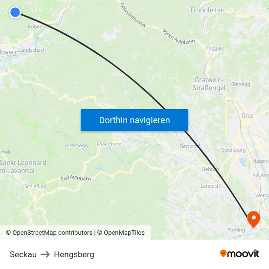 Seckau to Hengsberg map