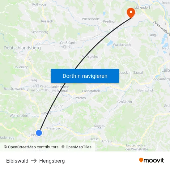 Eibiswald to Hengsberg map