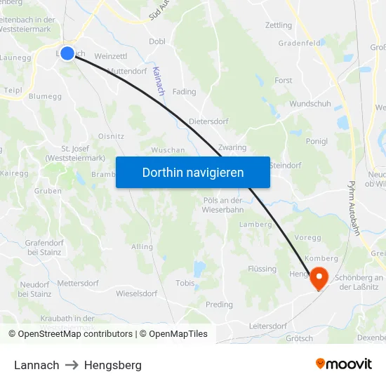 Lannach to Hengsberg map