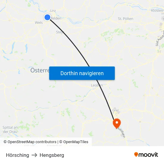 Hörsching to Hengsberg map