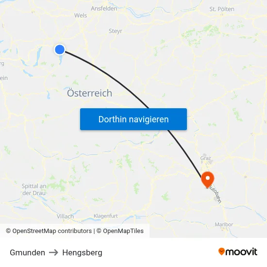 Gmunden to Hengsberg map